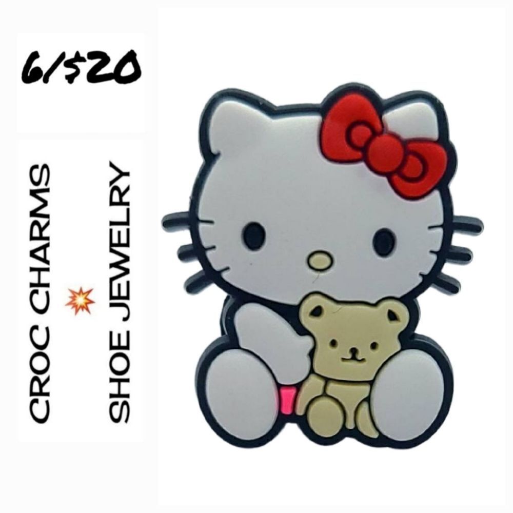 Hello Kitty Teddy Bear Croc Charm Red Bow Kawaii Cute Jibbitz Style Coquette
